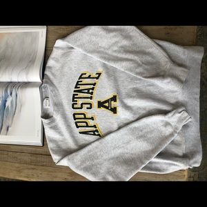 Worn Appalachian State crew neck sweatshirt.